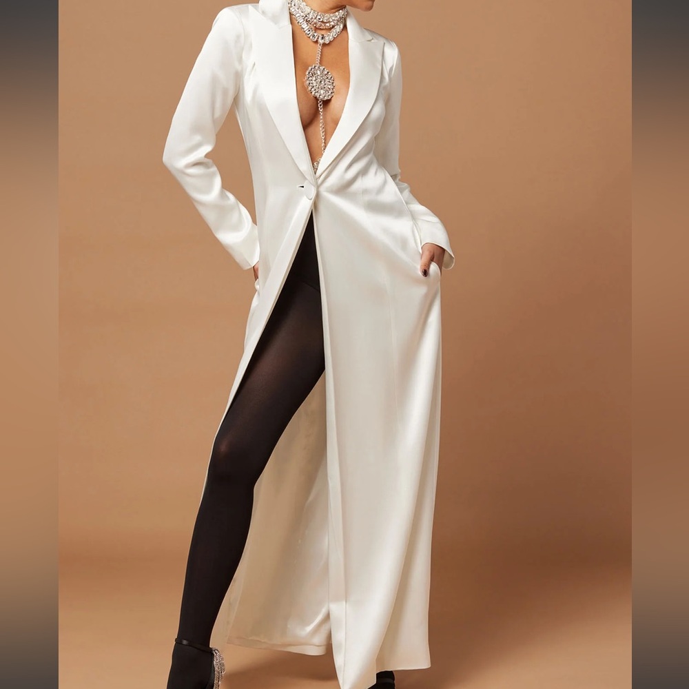 Deana Satin Duster Jacket (Ivory White)